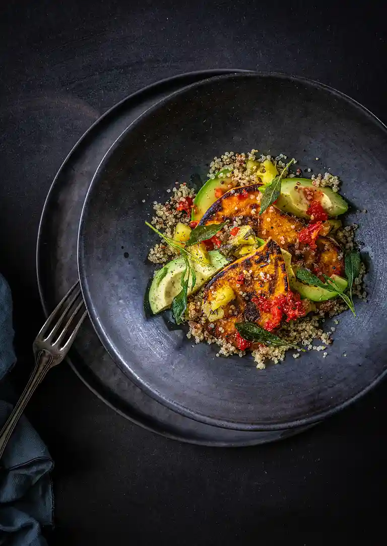 Stegte søde kartofler med ananassalsa og sød pebermash